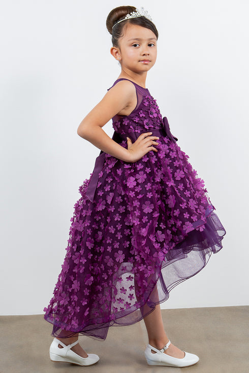 Girls Illusion Princess Top 3D Flower High Low Skirt Flower Girl Dress 2-12